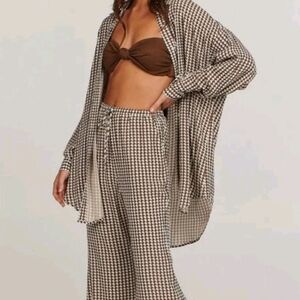 Free People Brown and Cream Wide Leg Pants Set